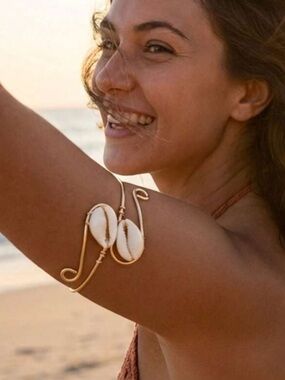 Gold Wire Arm Cuff with White Cowrie Shells R 475